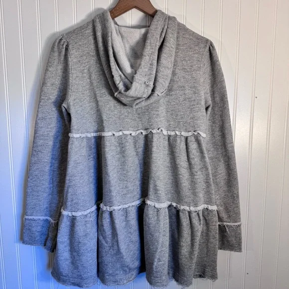 Free People Tiered Trapeze Zip-Up Hoodie Swearer Gray  Women’s Size Small - Picture 7 of 12